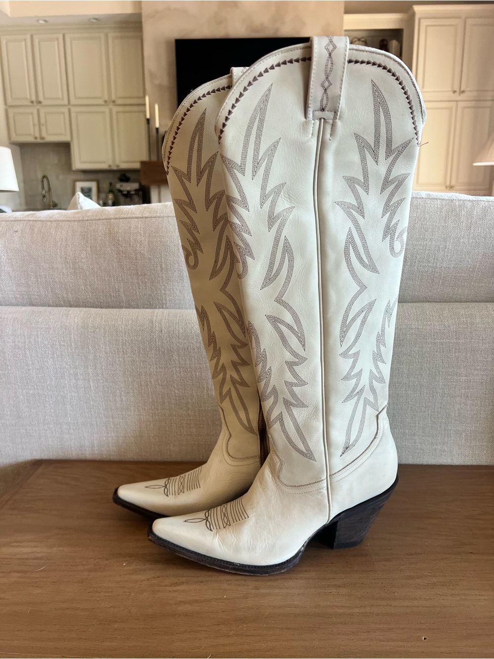 Idyllwind Cream Western Knee-High Heeled Boots with Brown Soles